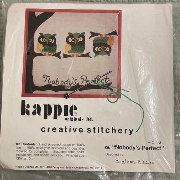Kappie Originals Ltd. Creative Stitchery “Nobody’s Perfect” Kit. VTG - Picture 1 of 5